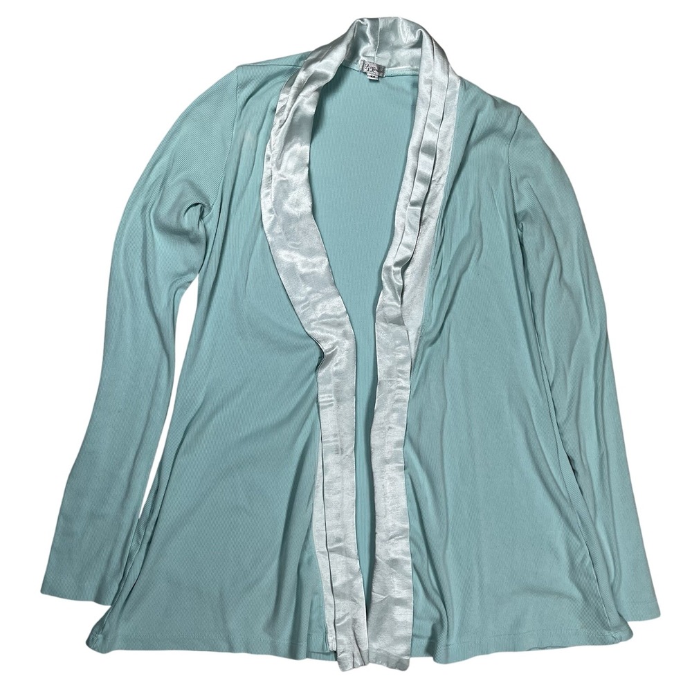 PJ Harlow Women's Shelby Knit Lounge Cardigan Sz Medium Wrap‎ Pockets Satin Trim